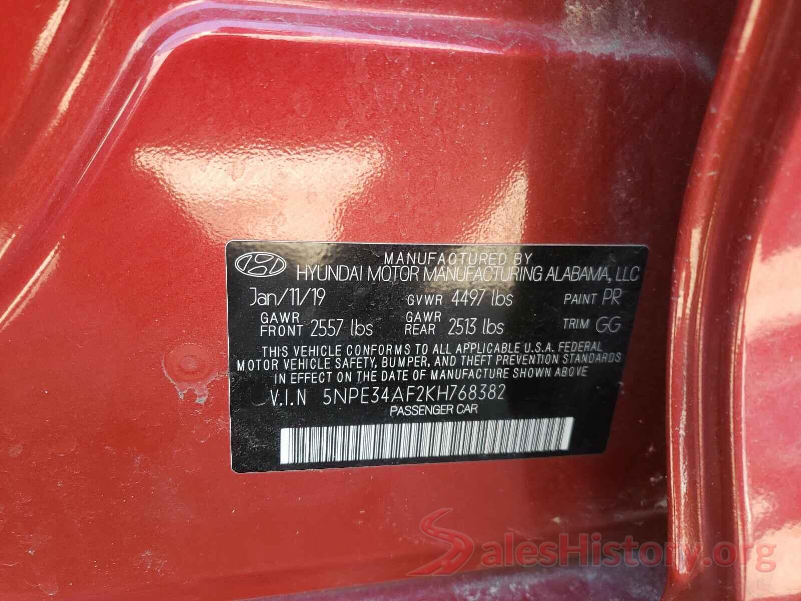 5NPE34AF2KH768382 2019 HYUNDAI SONATA