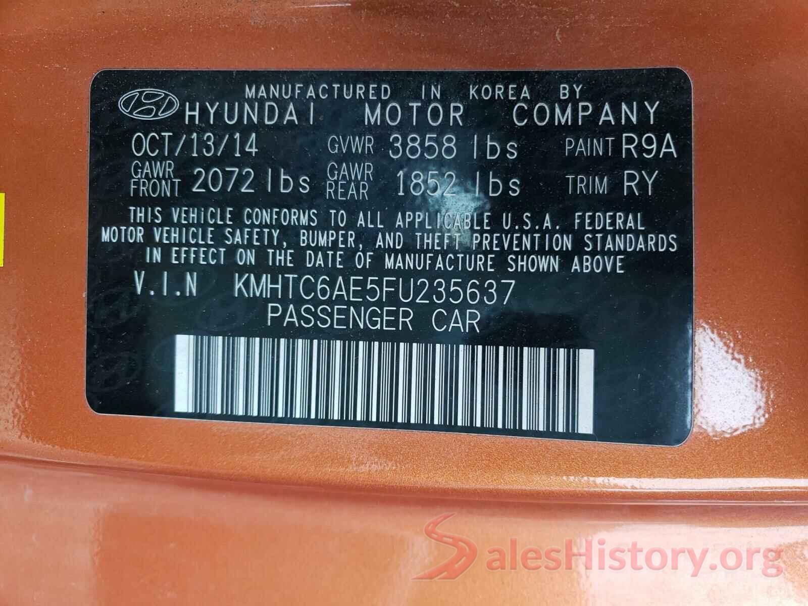 KMHTC6AE5FU235637 2015 HYUNDAI VELOSTER