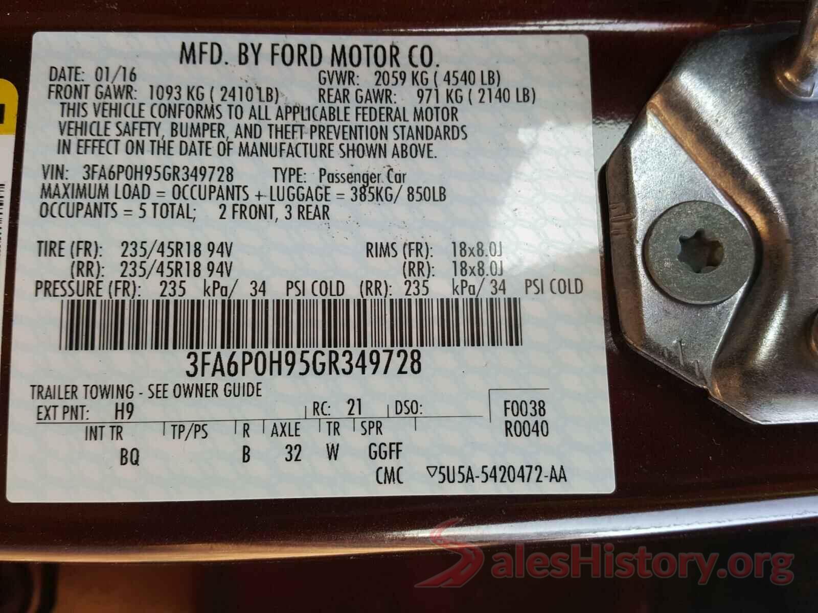 3FA6P0H95GR349728 2016 FORD FUSION