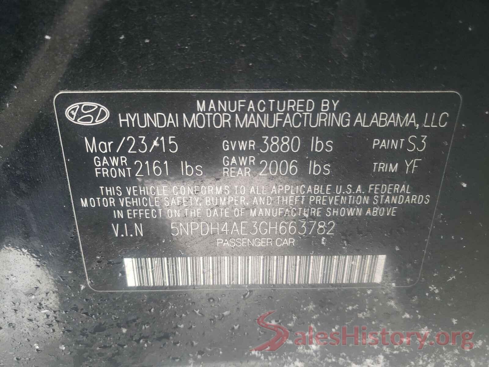 5NPDH4AE3GH663782 2016 HYUNDAI ELANTRA