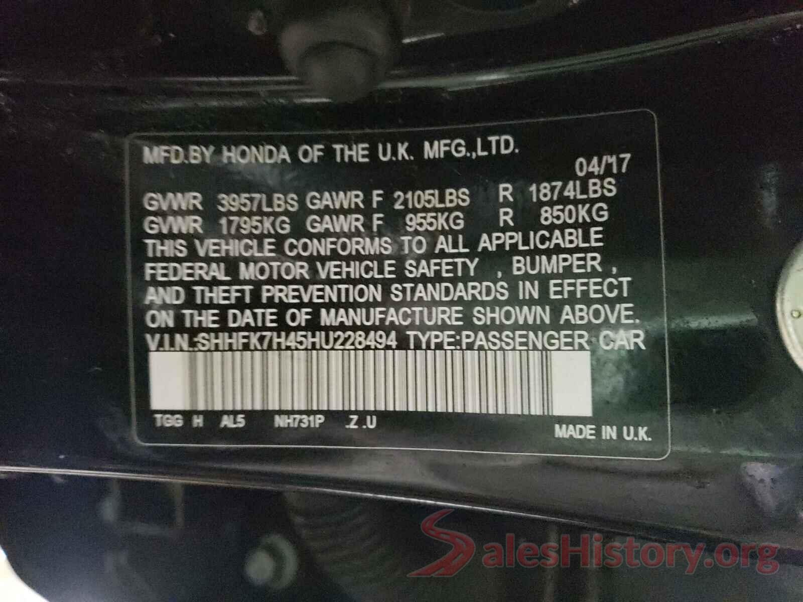 SHHFK7H45HU228494 2017 HONDA CIVIC