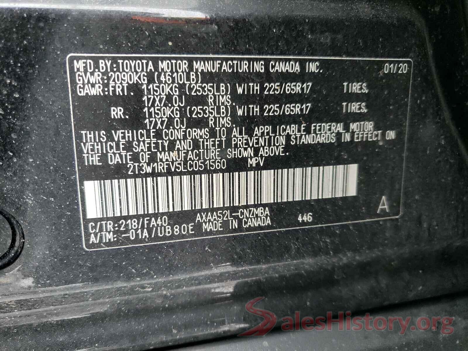 2T3W1RFV5LC051560 2020 TOYOTA RAV4