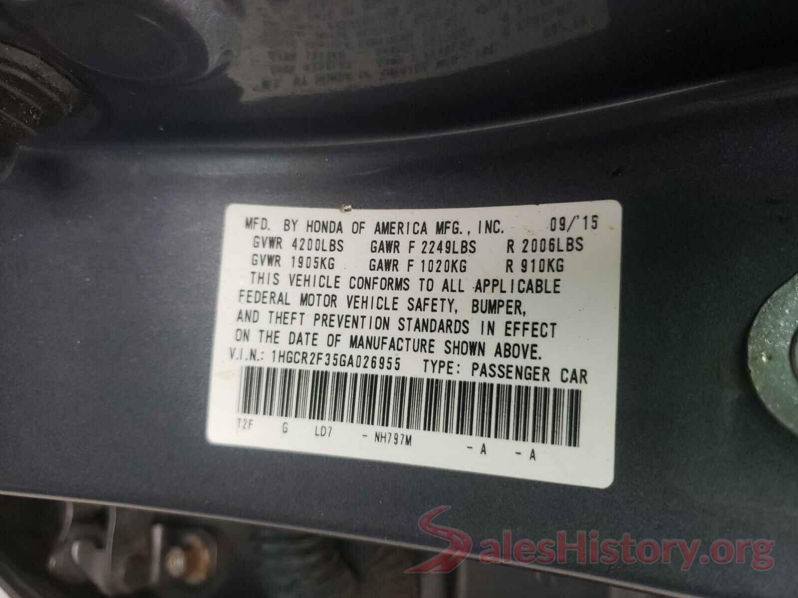 1HGCR2F35GA026955 2016 HONDA ACCORD