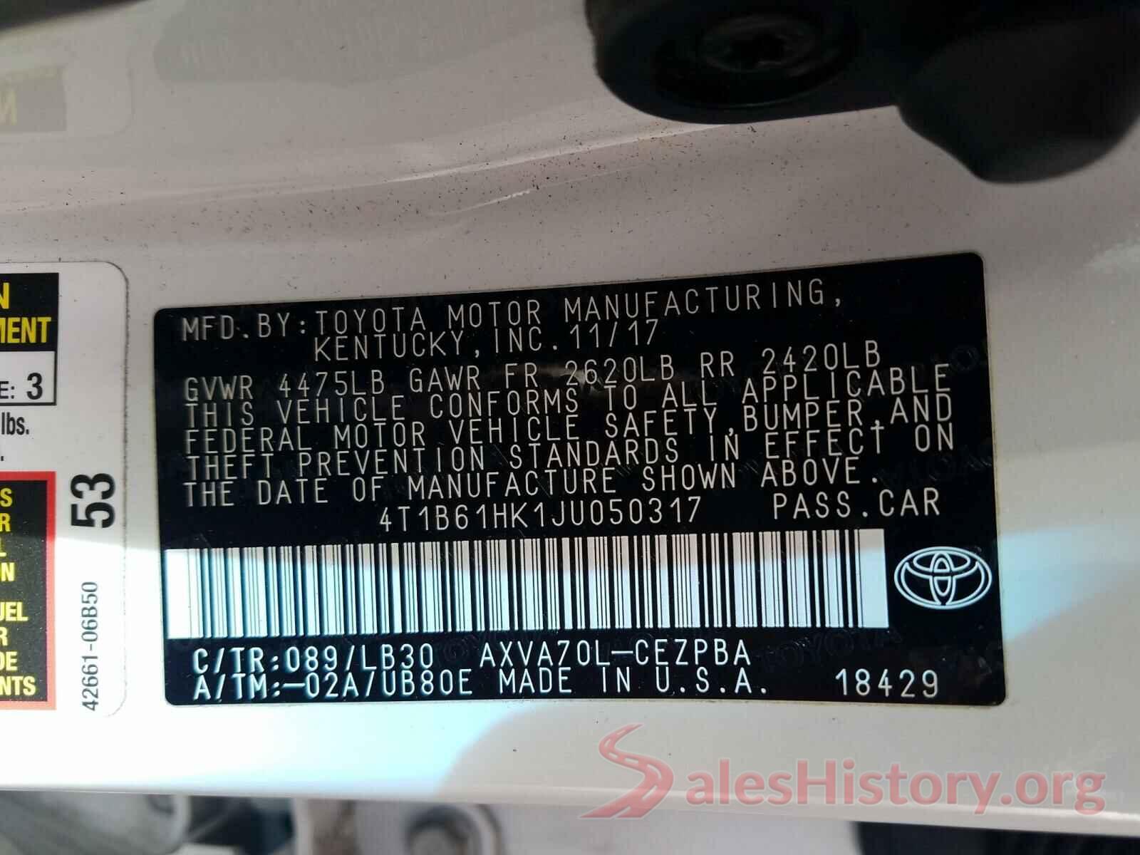 4T1B61HK1JU050317 2018 TOYOTA CAMRY