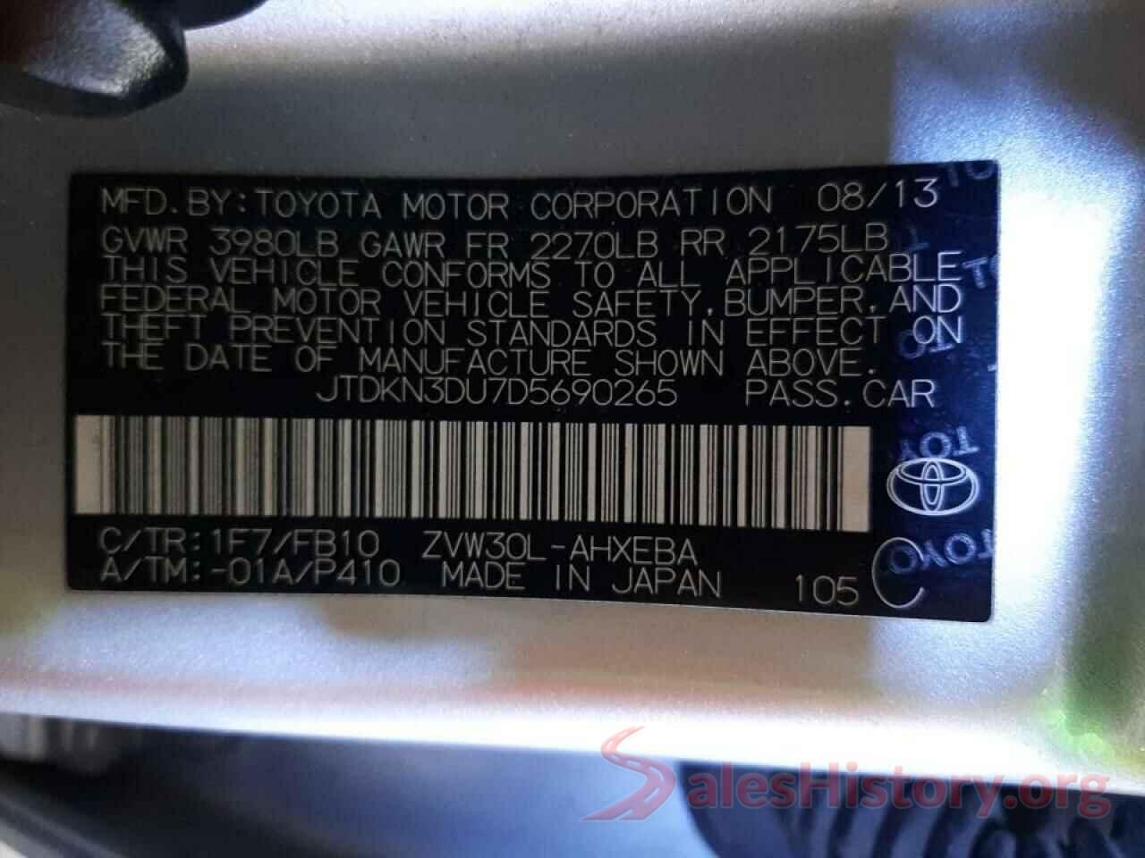 JTDKN3DU7D5690265 2013 TOYOTA PRIUS