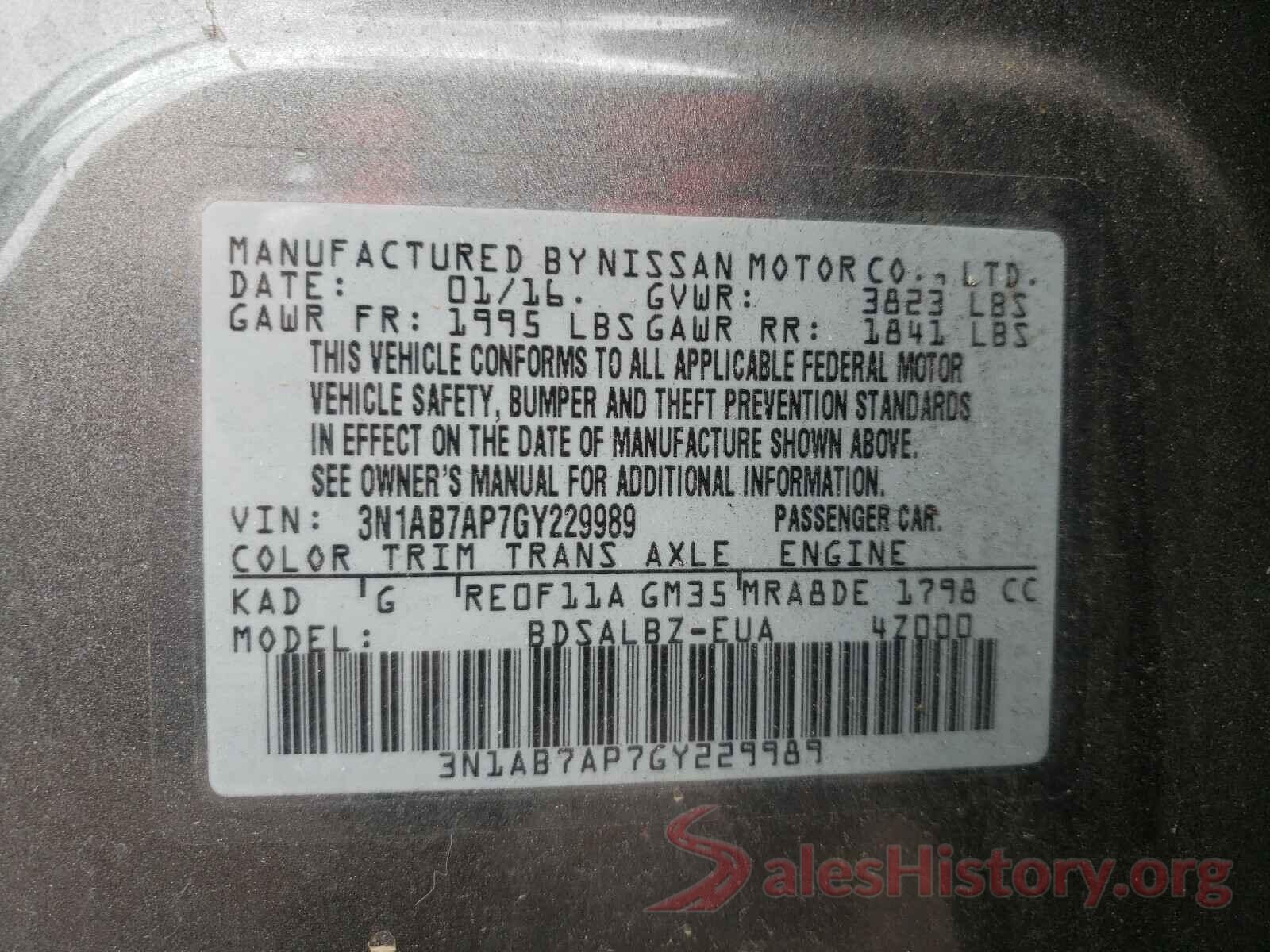 3N1AB7AP7GY229989 2016 NISSAN SENTRA