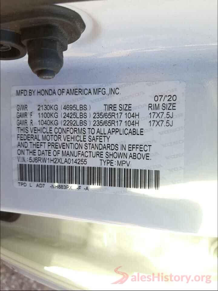 5J6RW1H2XLA014255 2020 HONDA CRV