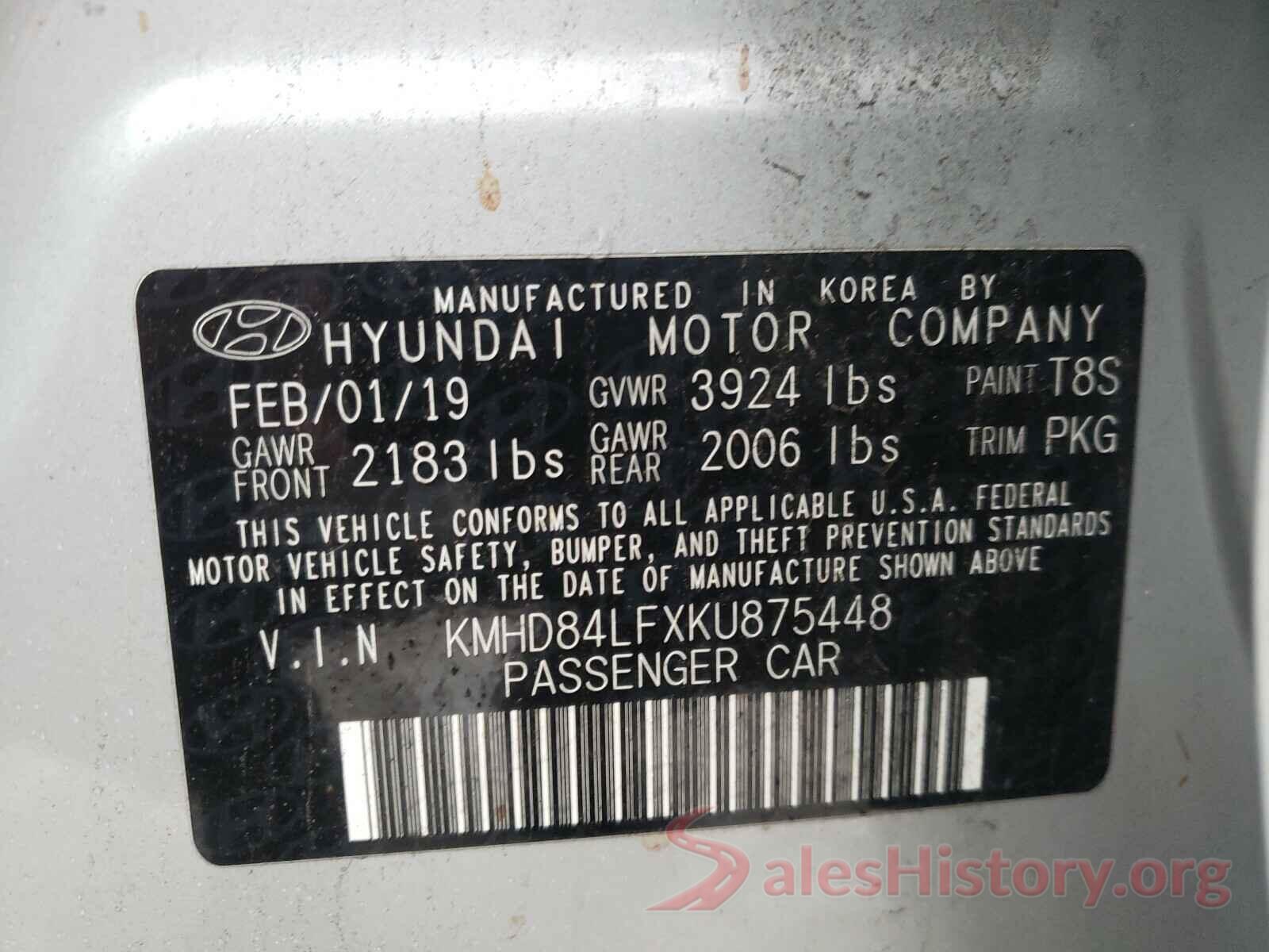 KMHD84LFXKU875448 2019 HYUNDAI ELANTRA