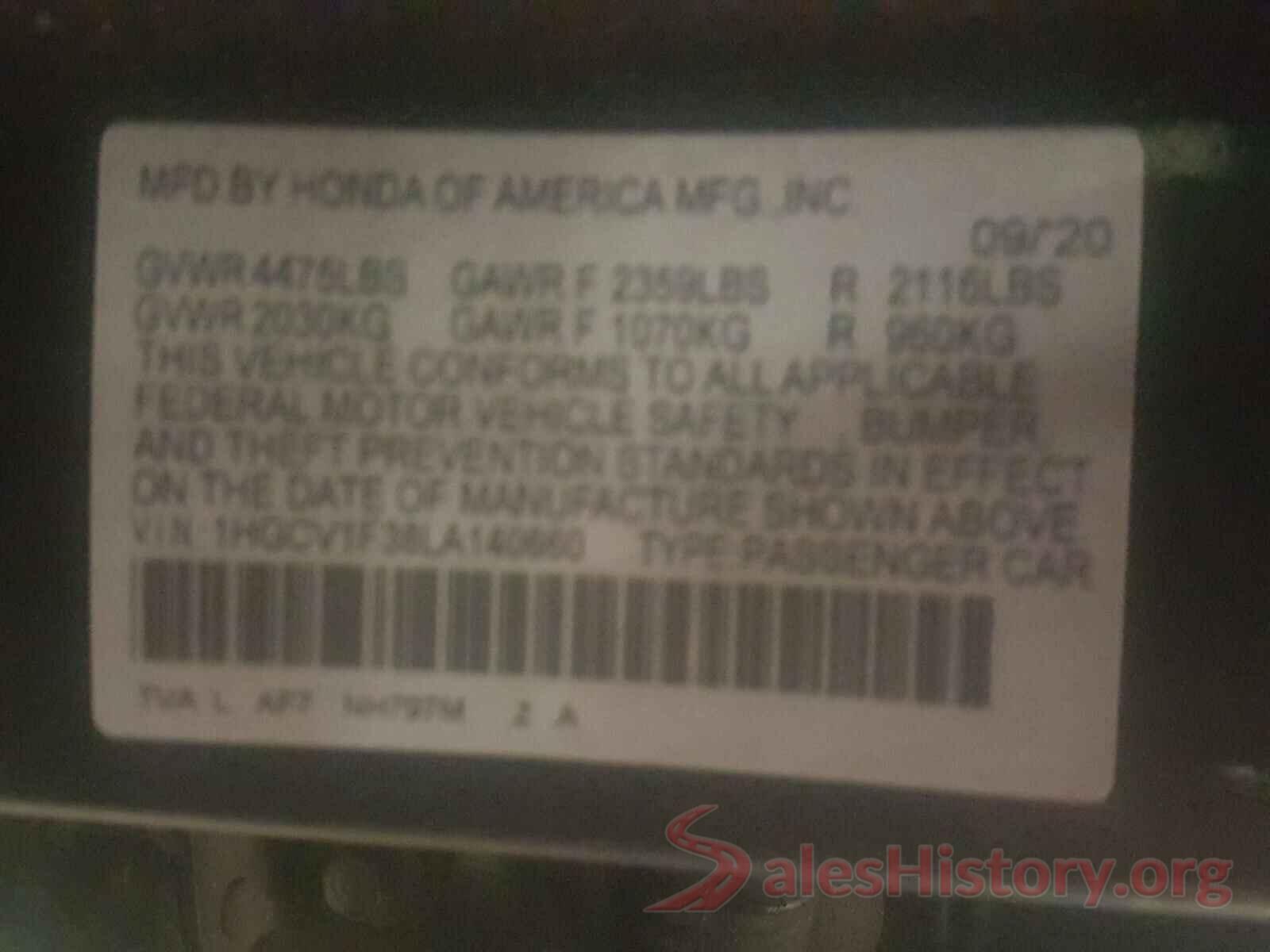 1HGCV1F38LA140660 2020 HONDA ACCORD