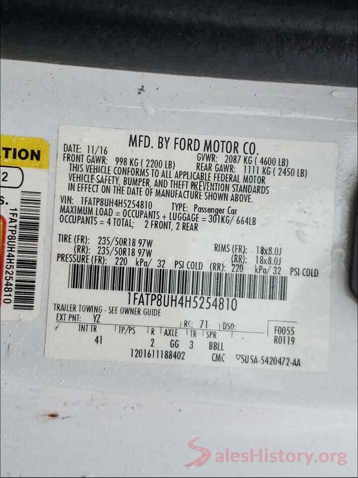 1FATP8UH4H5254810 2017 FORD MUSTANG