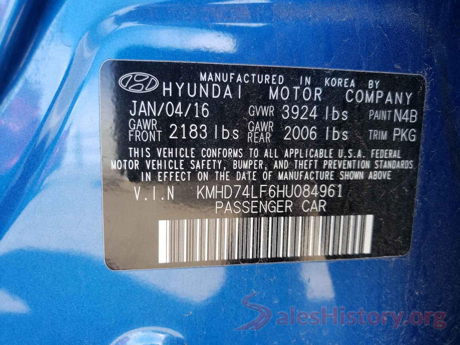 KMHD74LF6HU084961 2017 HYUNDAI ELANTRA