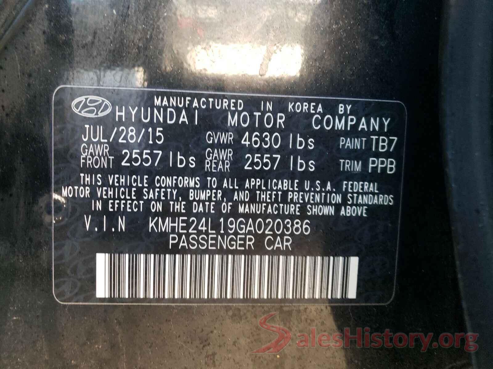 KMHE24L19GA020386 2016 HYUNDAI SONATA