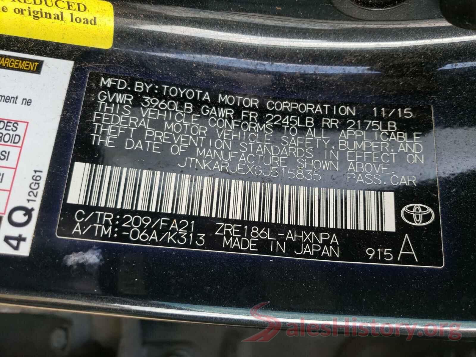 JTNKARJEXGJ515835 2016 TOYOTA SCION