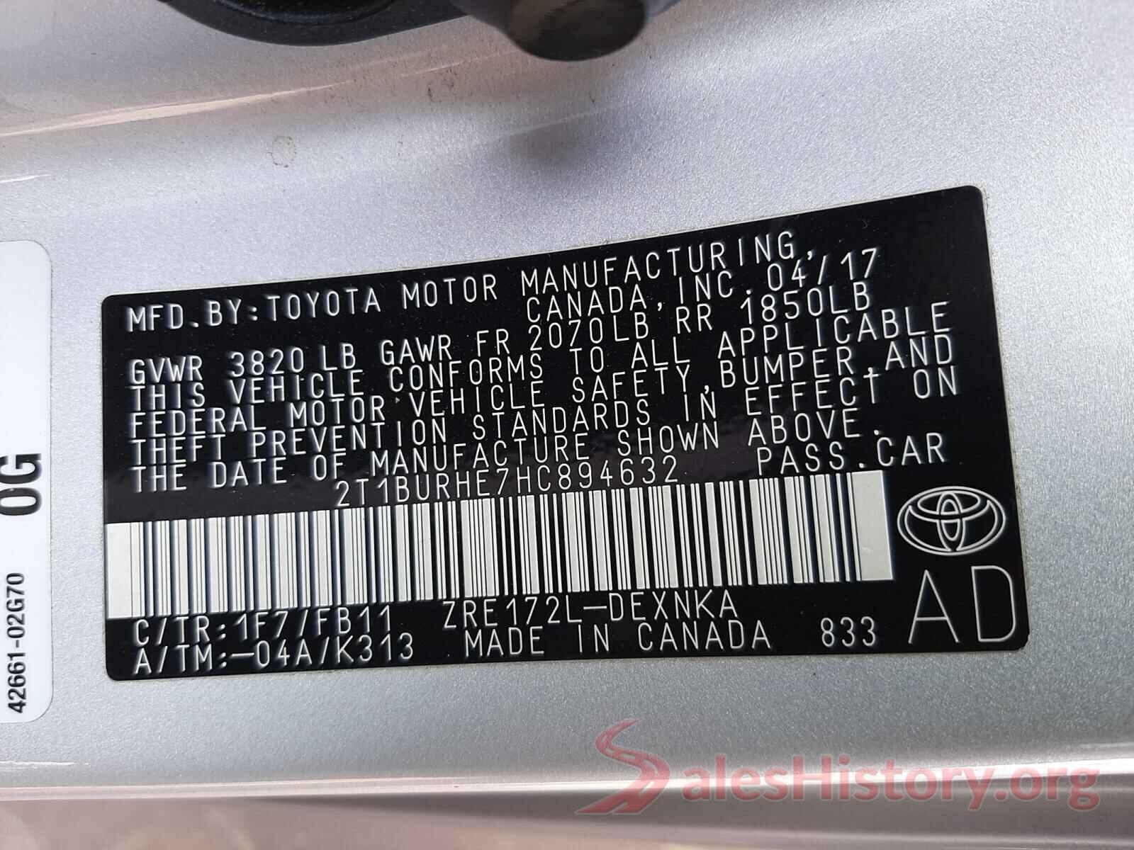 2T1BURHE7HC894632 2017 TOYOTA COROLLA