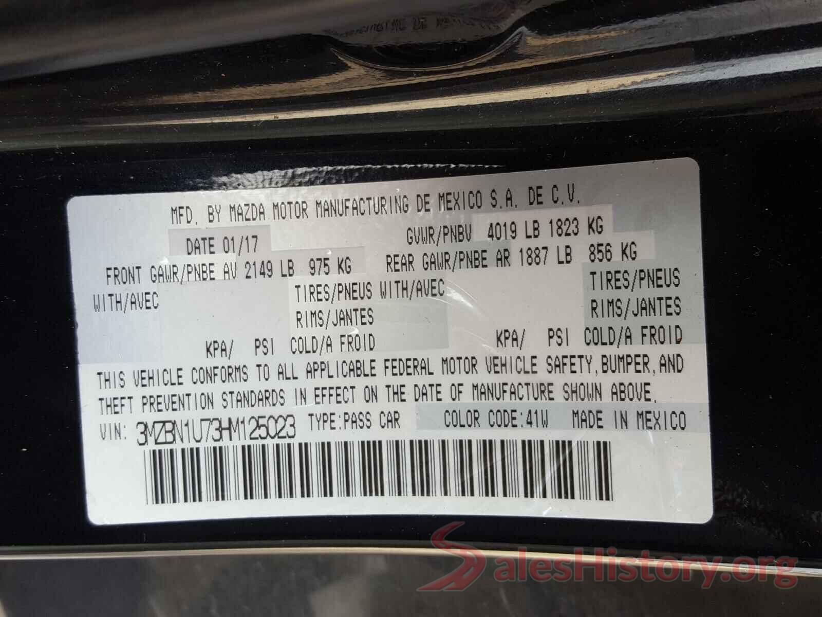 3MZBN1U73HM125023 2017 MAZDA 3