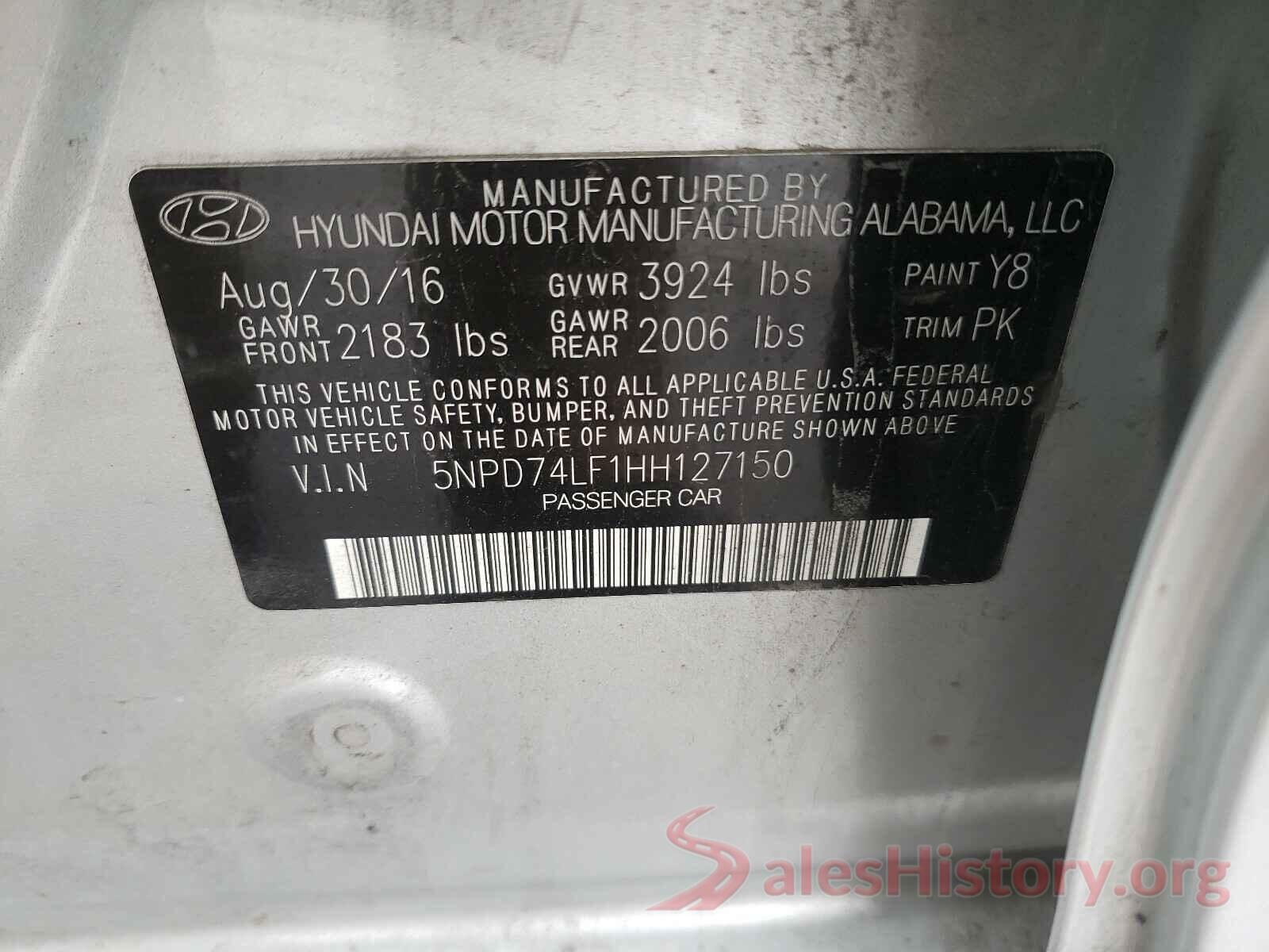 5NPD74LF1HH127150 2017 HYUNDAI ELANTRA