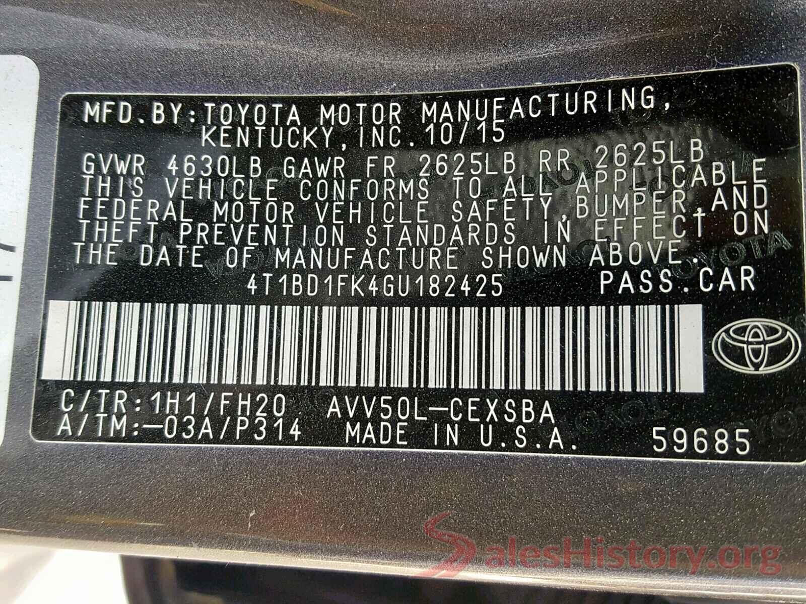 4T1BD1FK4GU182425 2016 TOYOTA CAMRY