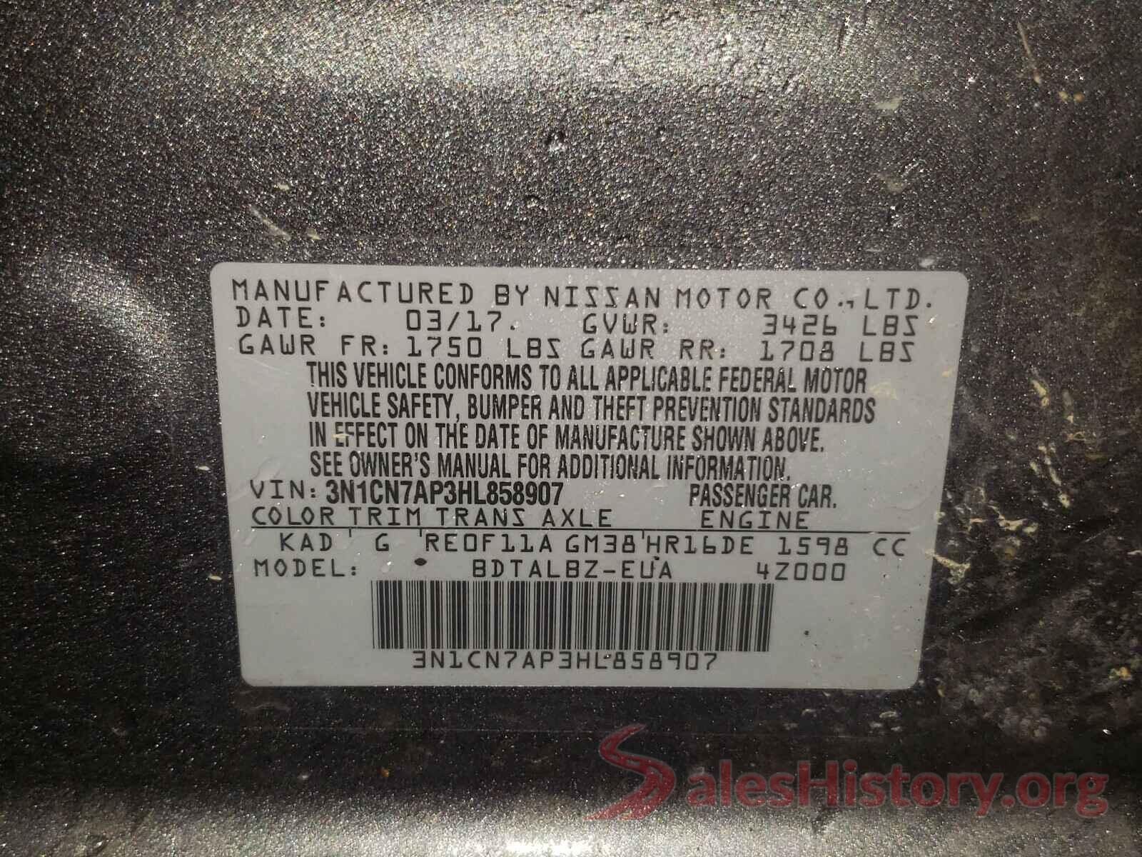 3N1CN7AP3HL858907 2017 NISSAN VERSA