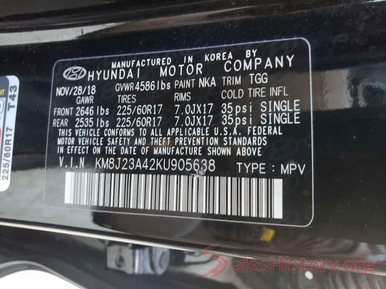 KM8J23A42KU905638 2019 HYUNDAI TUCSON