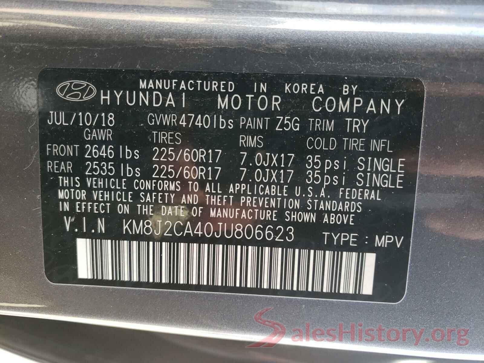 KM8J2CA40JU806623 2018 HYUNDAI TUCSON