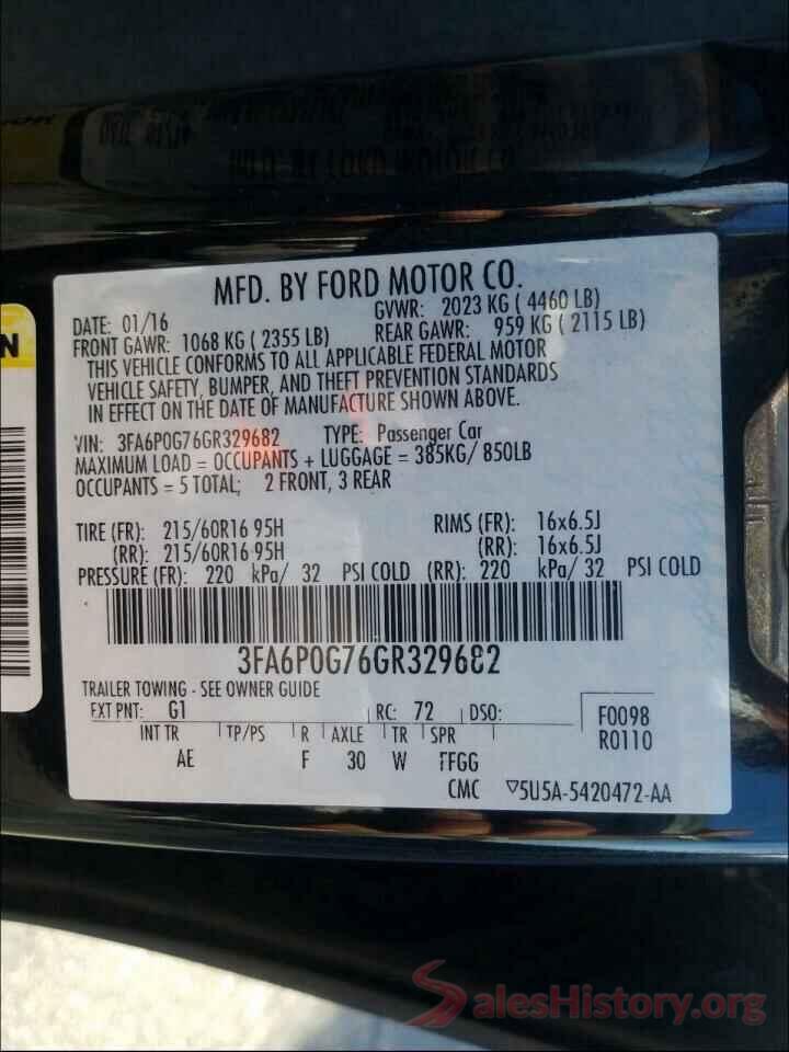 3FA6P0G76GR329682 2016 FORD FUSION