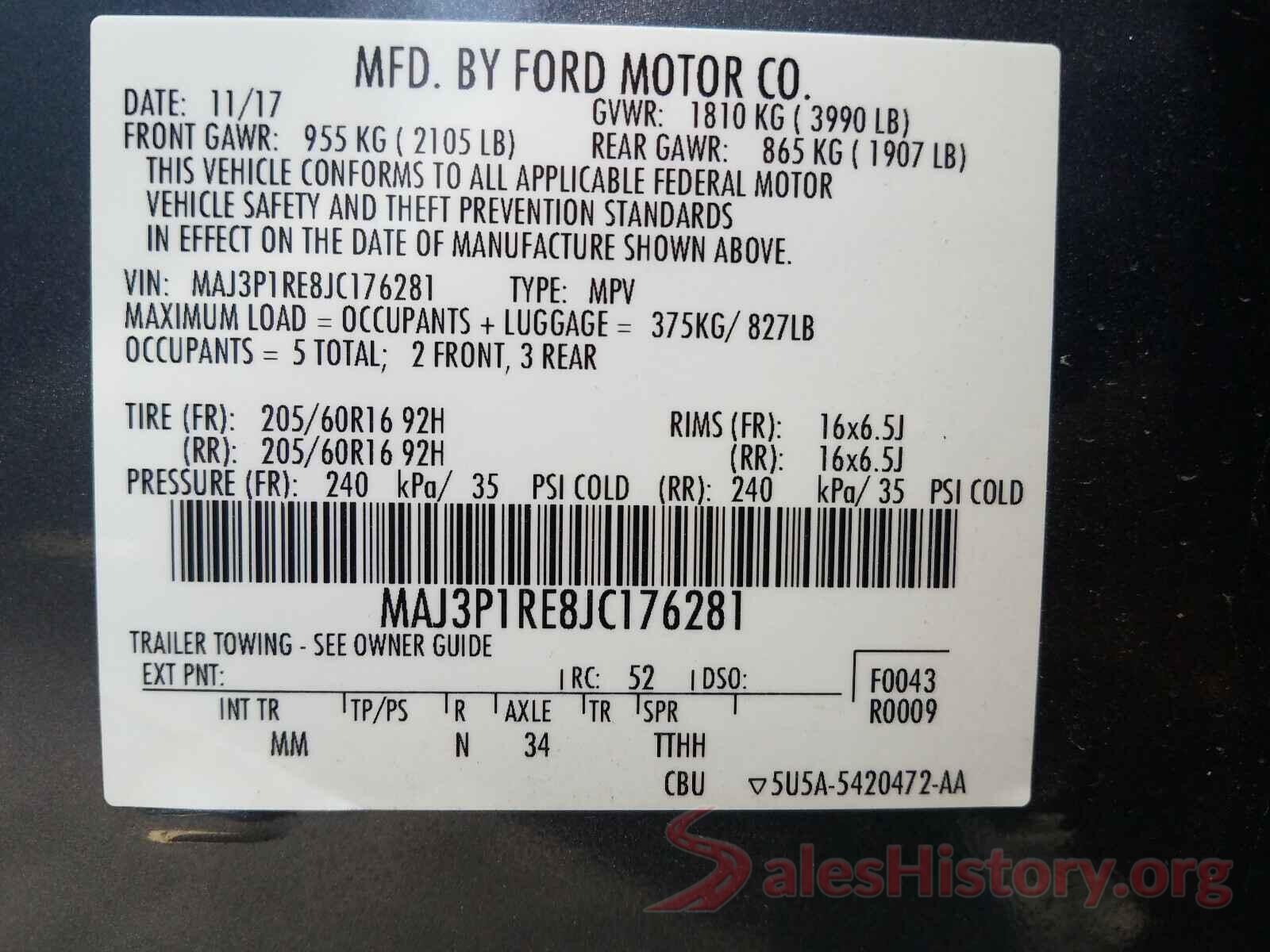 MAJ3P1RE8JC176281 2018 FORD ALL OTHER