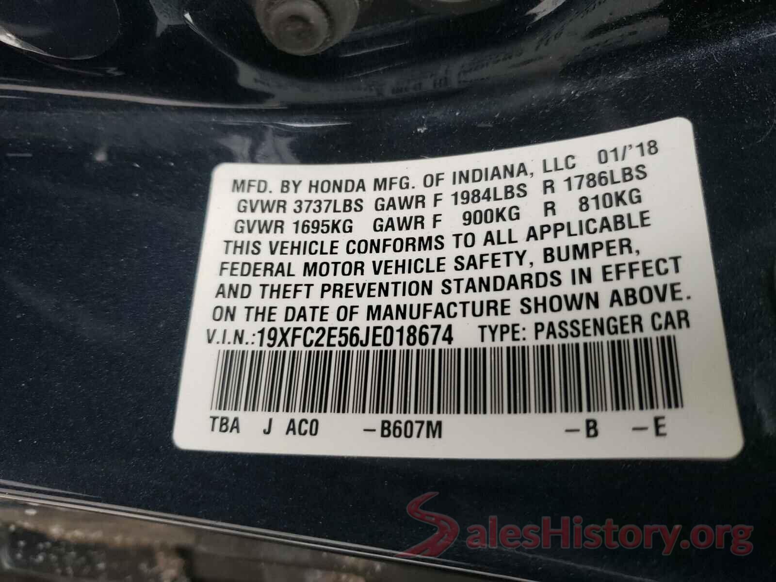 19XFC2E56JE018674 2018 HONDA CIVIC