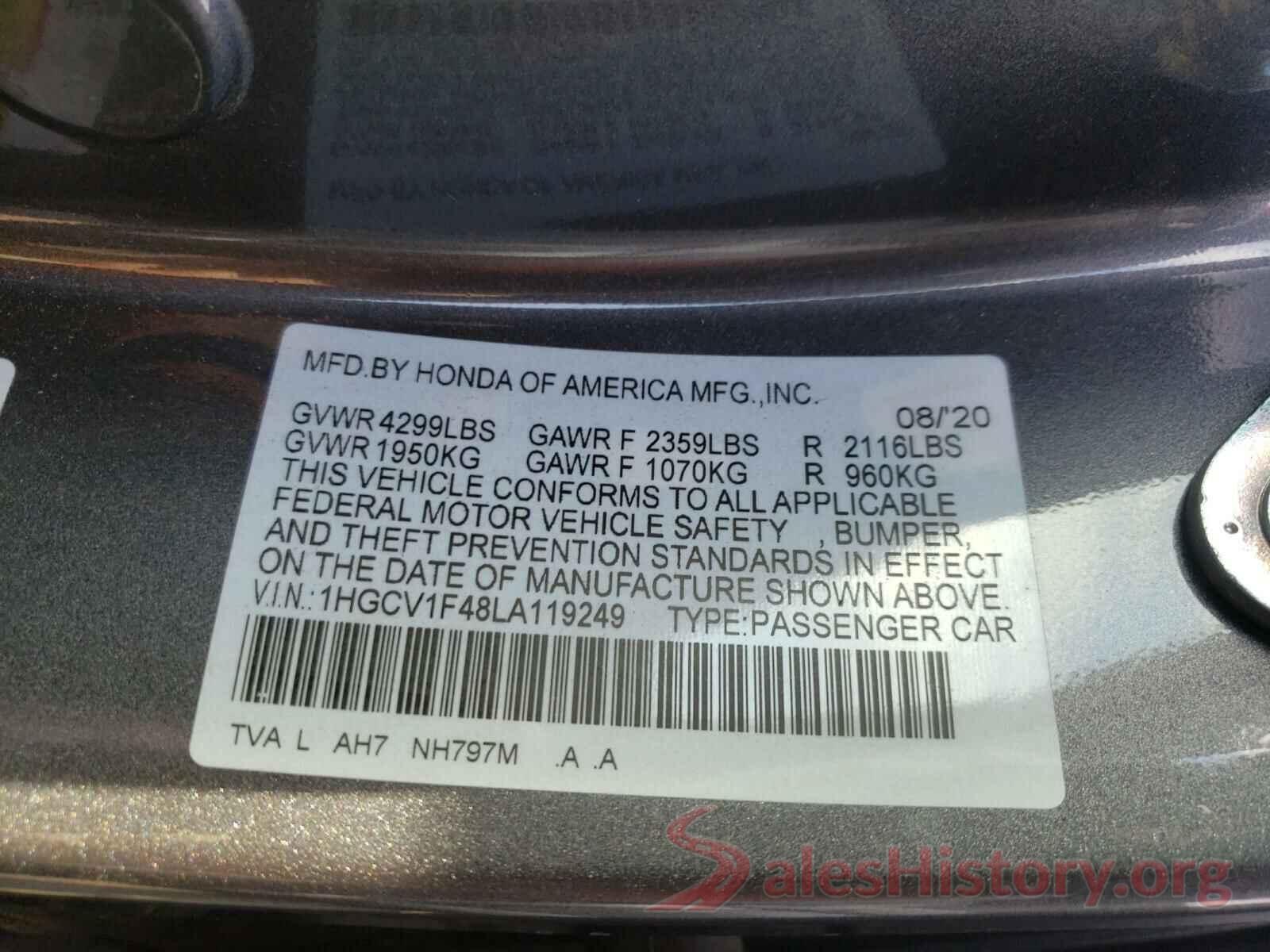 1HGCV1F48LA119249 2020 HONDA ACCORD