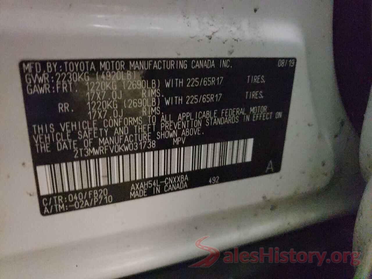 2T3MWRFV0KW031738 2019 TOYOTA RAV4