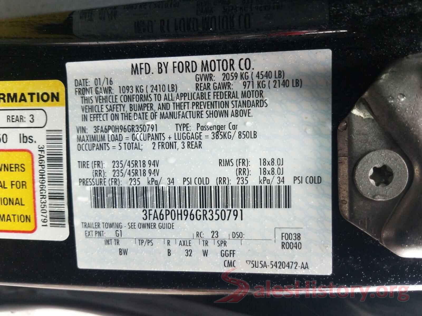 3FA6P0H96GR350791 2016 FORD FUSION