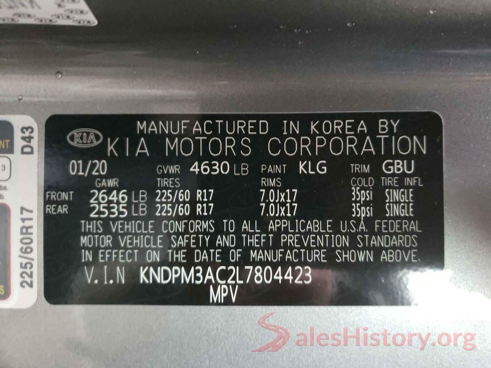 KNDPM3AC2L7804423 2020 KIA SPORTAGE