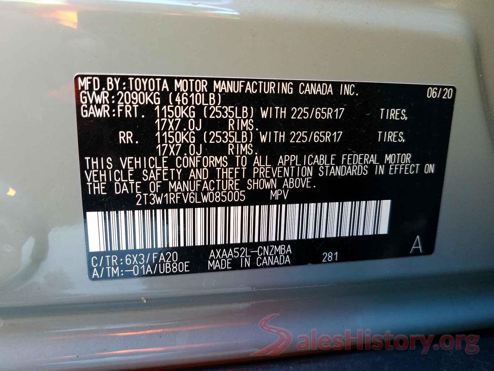 2T3W1RFV6LW085005 2020 TOYOTA RAV4