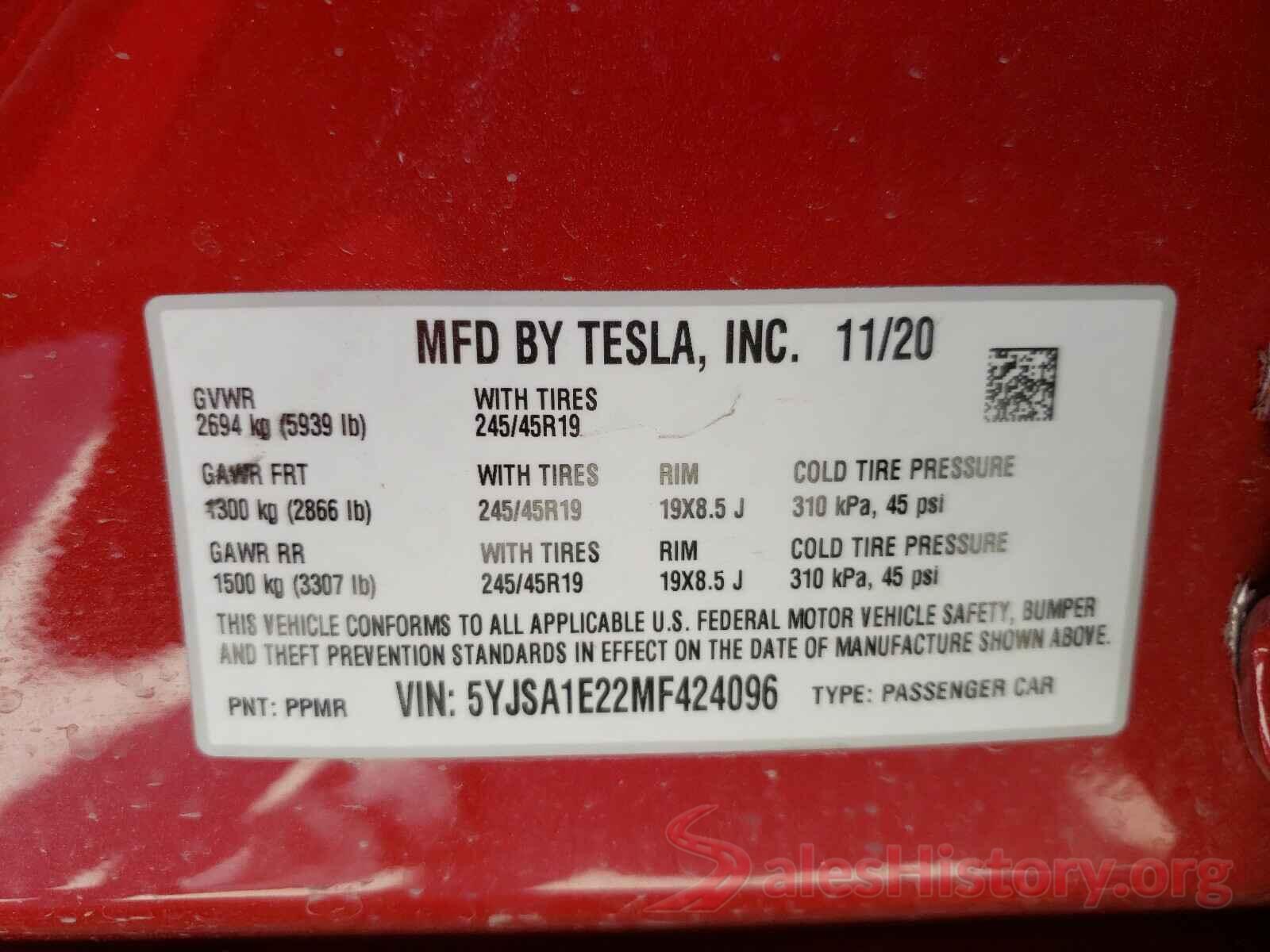 5YJSA1E22MF424096 2021 TESLA MODEL S