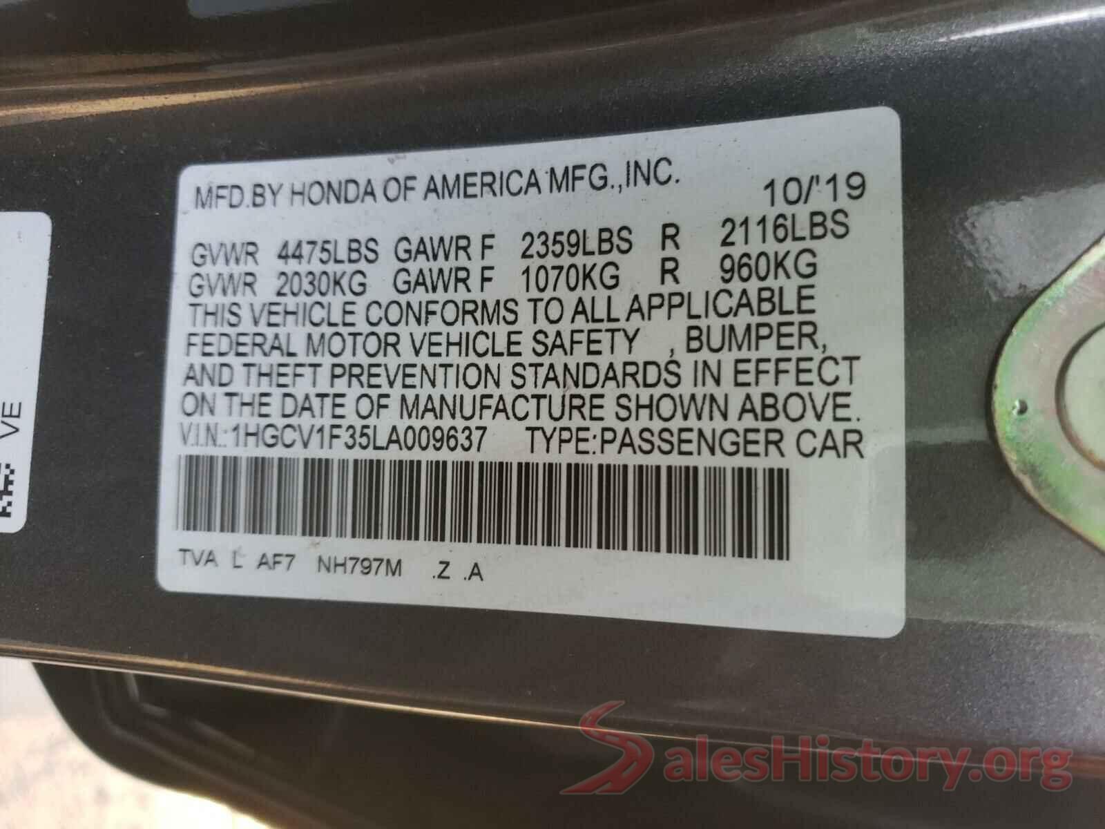 1HGCV1F35LA009637 2020 HONDA ACCORD