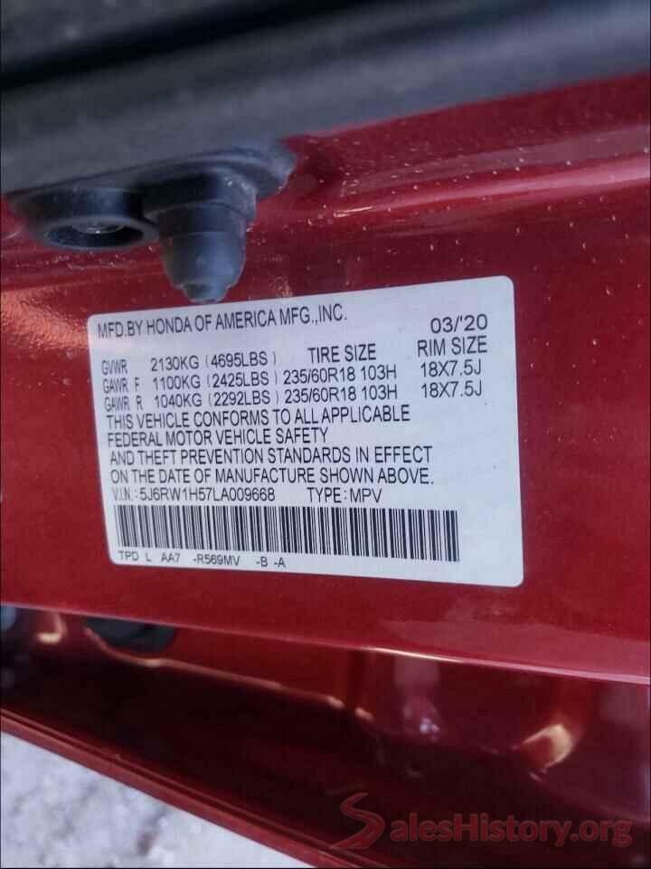 5J6RW1H57LA009668 2020 HONDA CRV