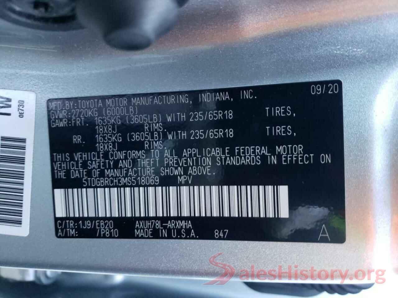 5TDGBRCH3MS518069 2021 TOYOTA HIGHLANDER