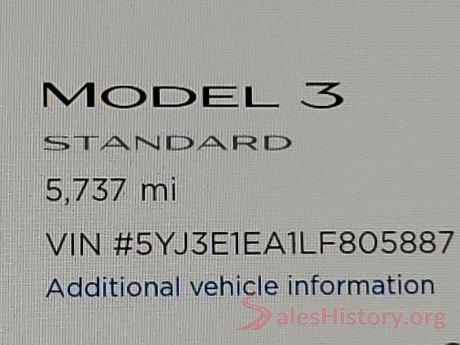 5YJ3E1EA1LF805887 2020 TESLA MODEL 3