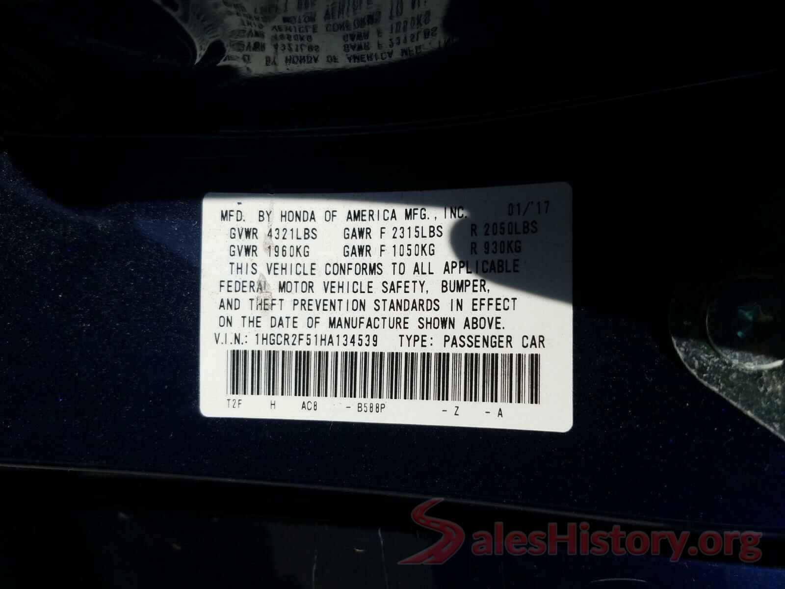 1HGCR2F51HA134539 2017 HONDA ACCORD