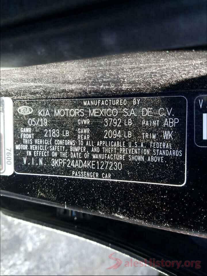 3KPF24AD4KE127230 2019 KIA FORTE