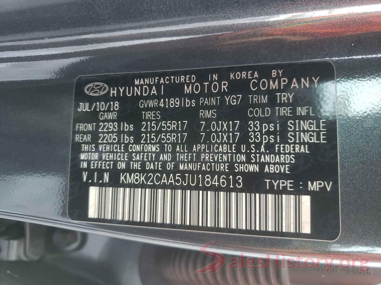 KM8K2CAA5JU184613 2018 HYUNDAI KONA