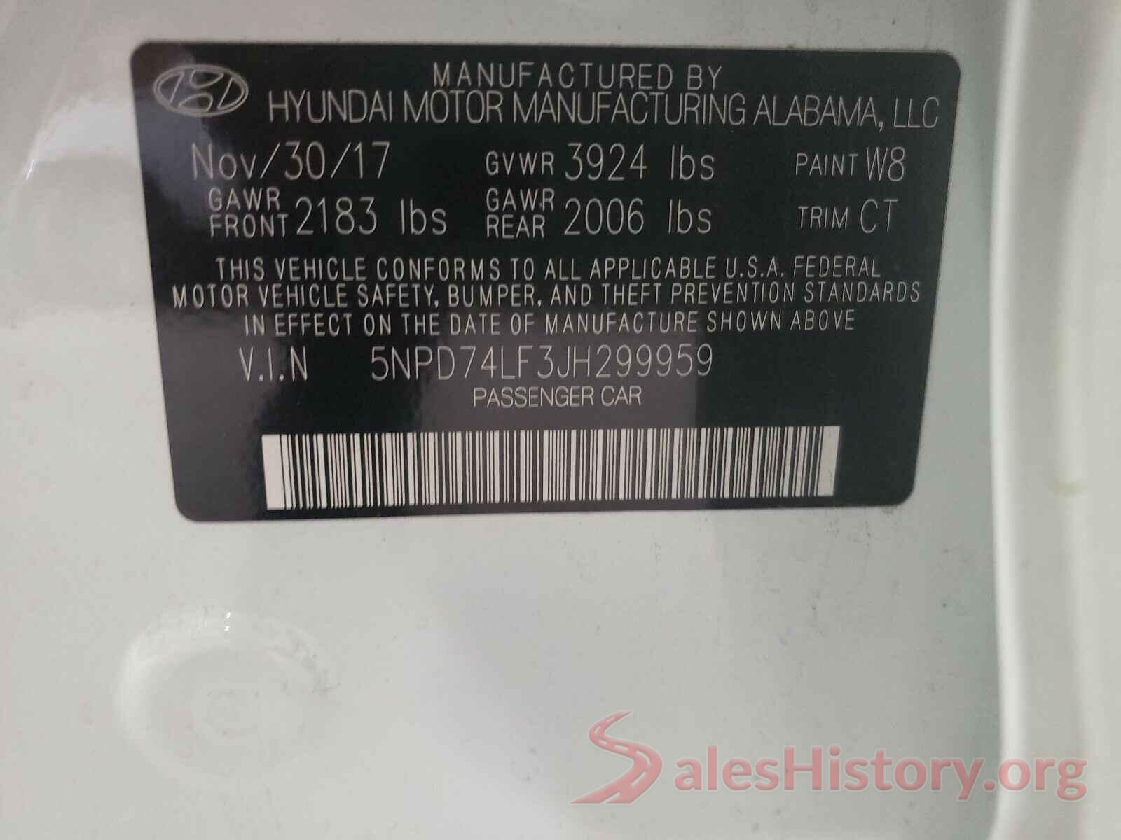 5NPD74LF3JH299959 2018 HYUNDAI ELANTRA