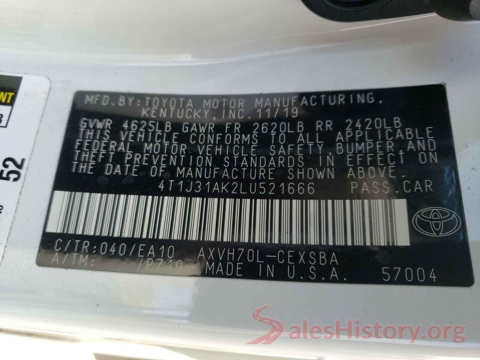 4T1J31AK2LU521666 2020 TOYOTA CAMRY