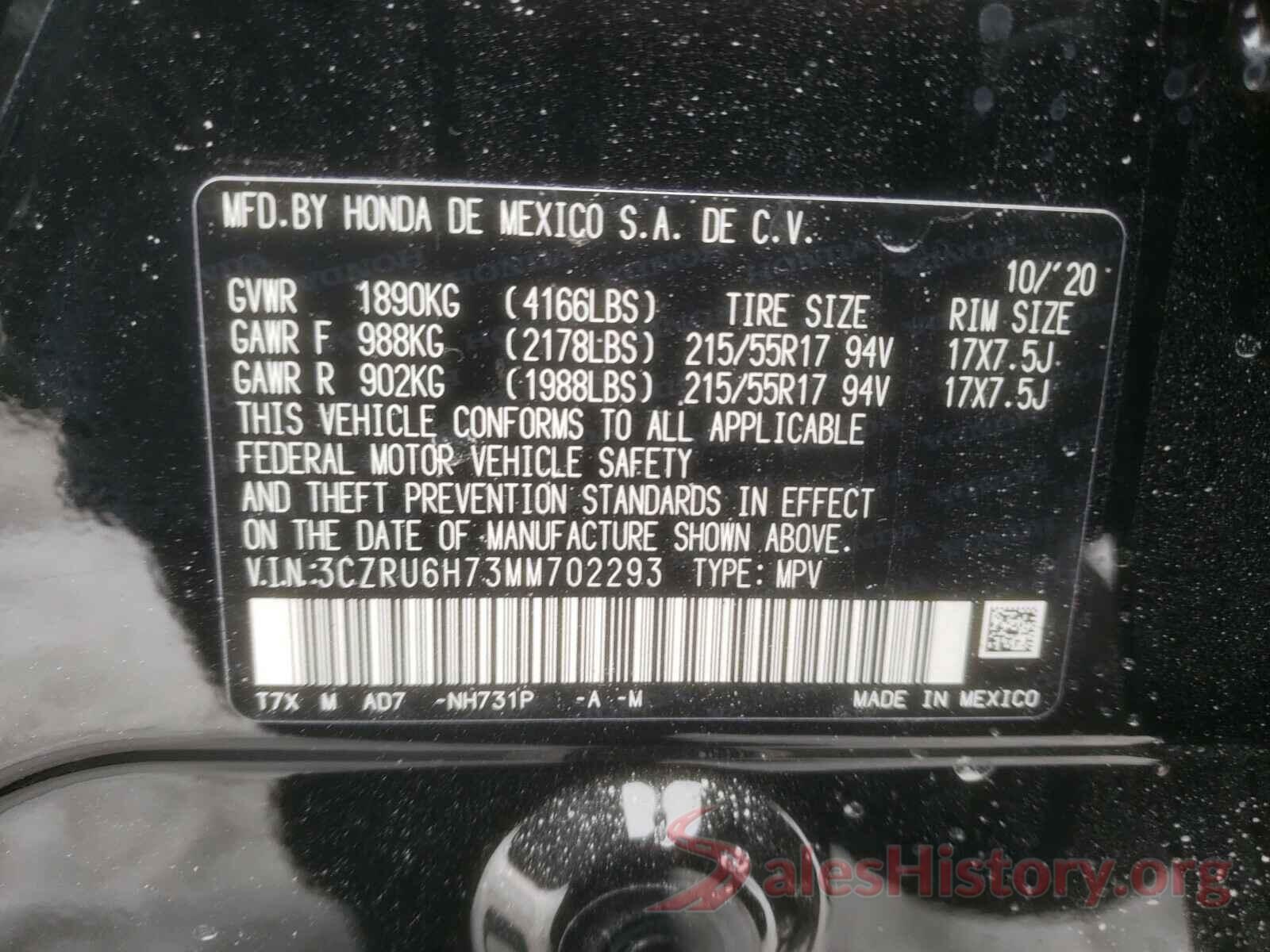 3CZRU6H73MM702293 2021 HONDA HR-V