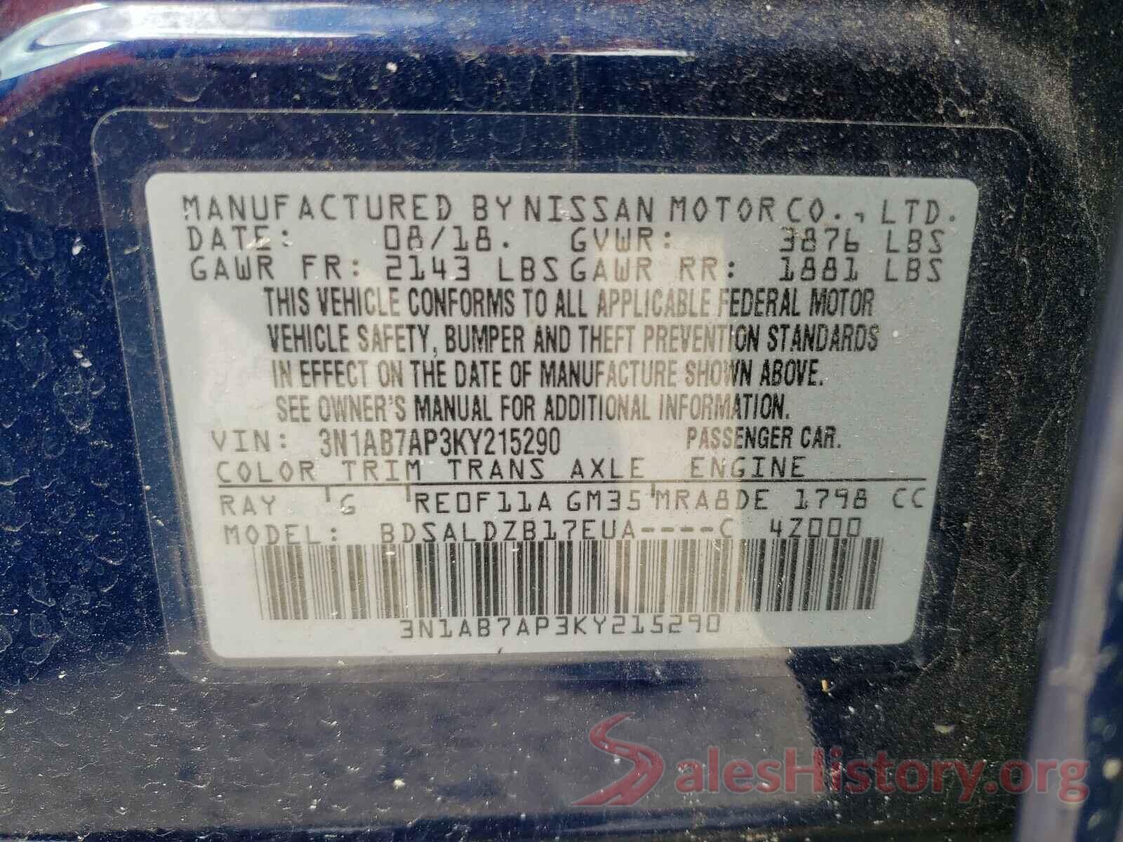 3N1AB7AP3KY215290 2019 NISSAN SENTRA