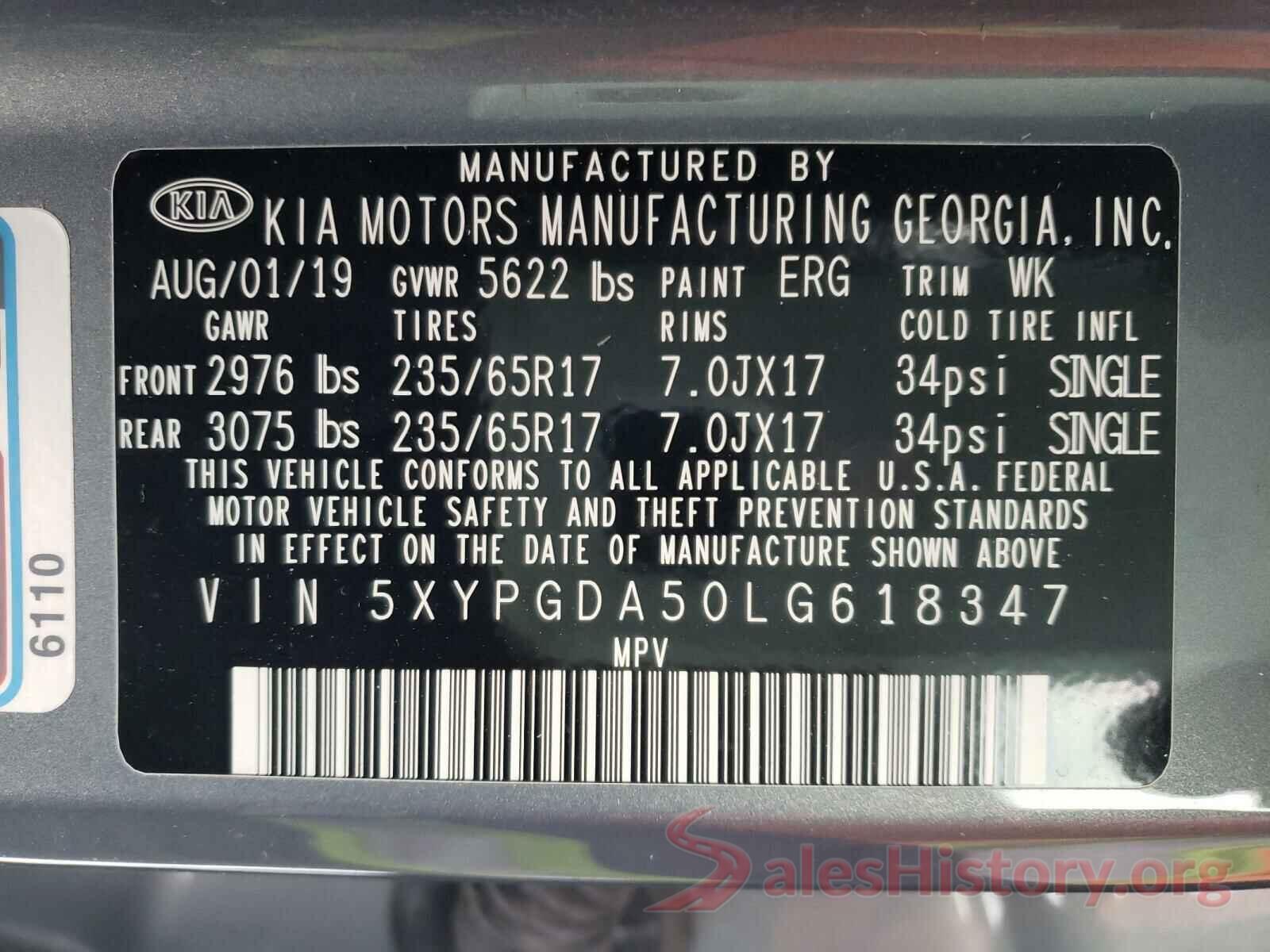 5XYPGDA50LG618347 2020 KIA SORENTO