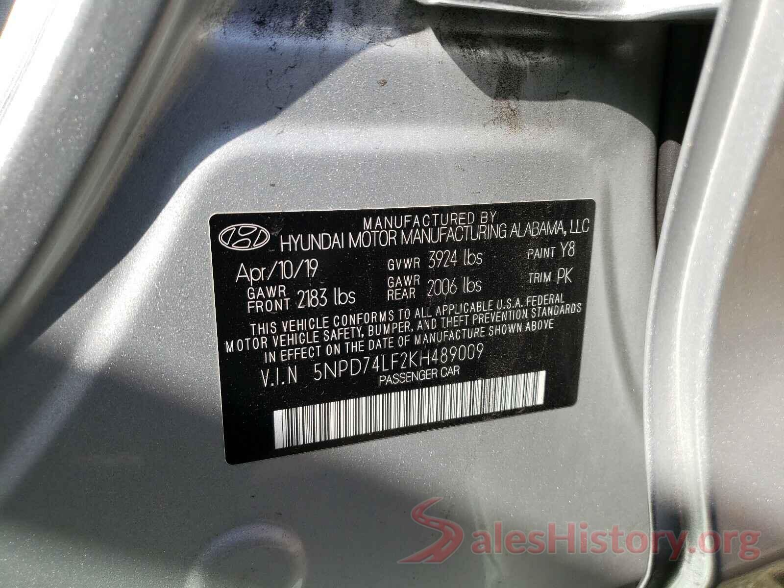 5NPD74LF2KH489009 2019 HYUNDAI ELANTRA