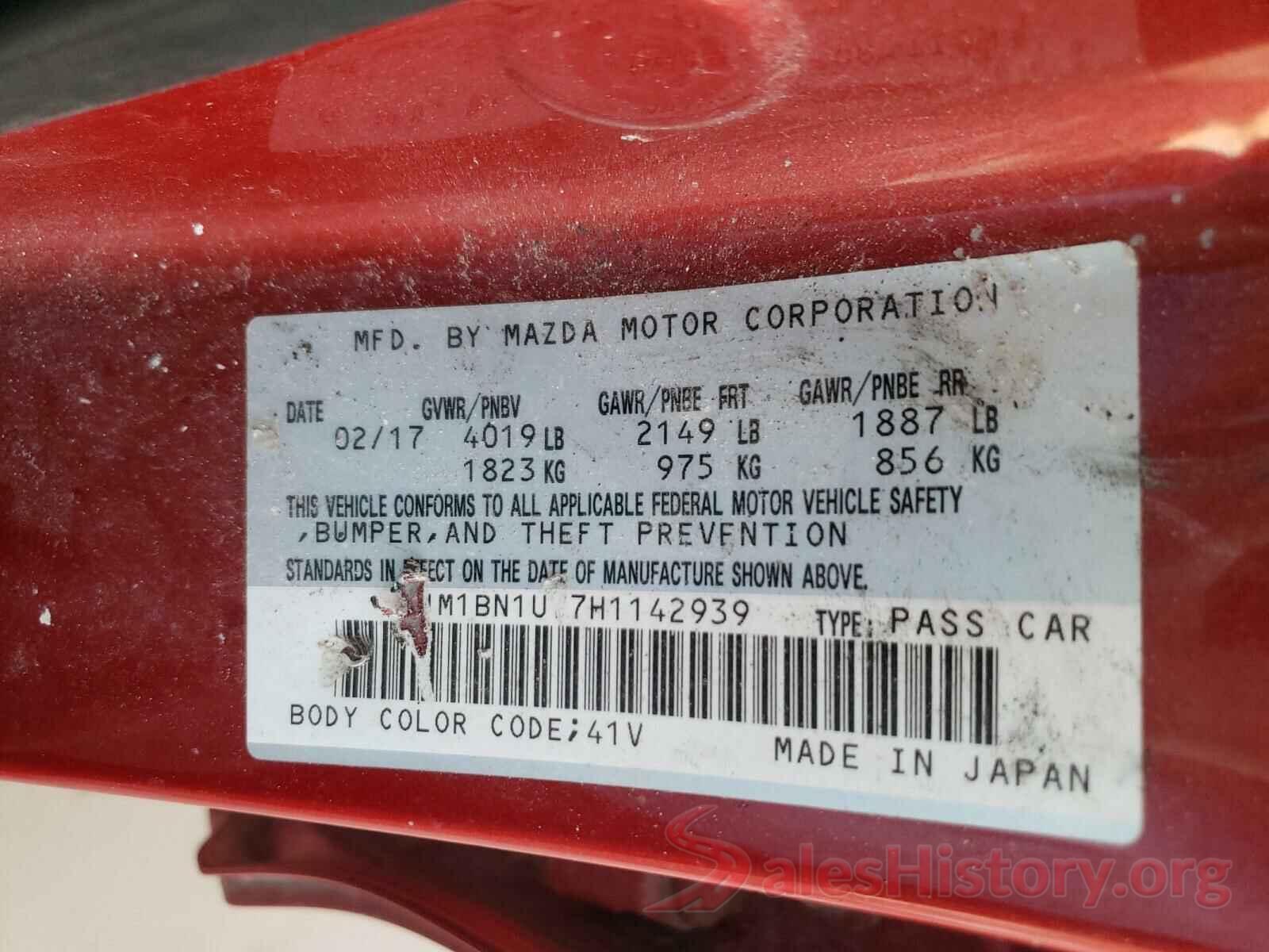 JM1BN1U77H1142939 2017 MAZDA 3