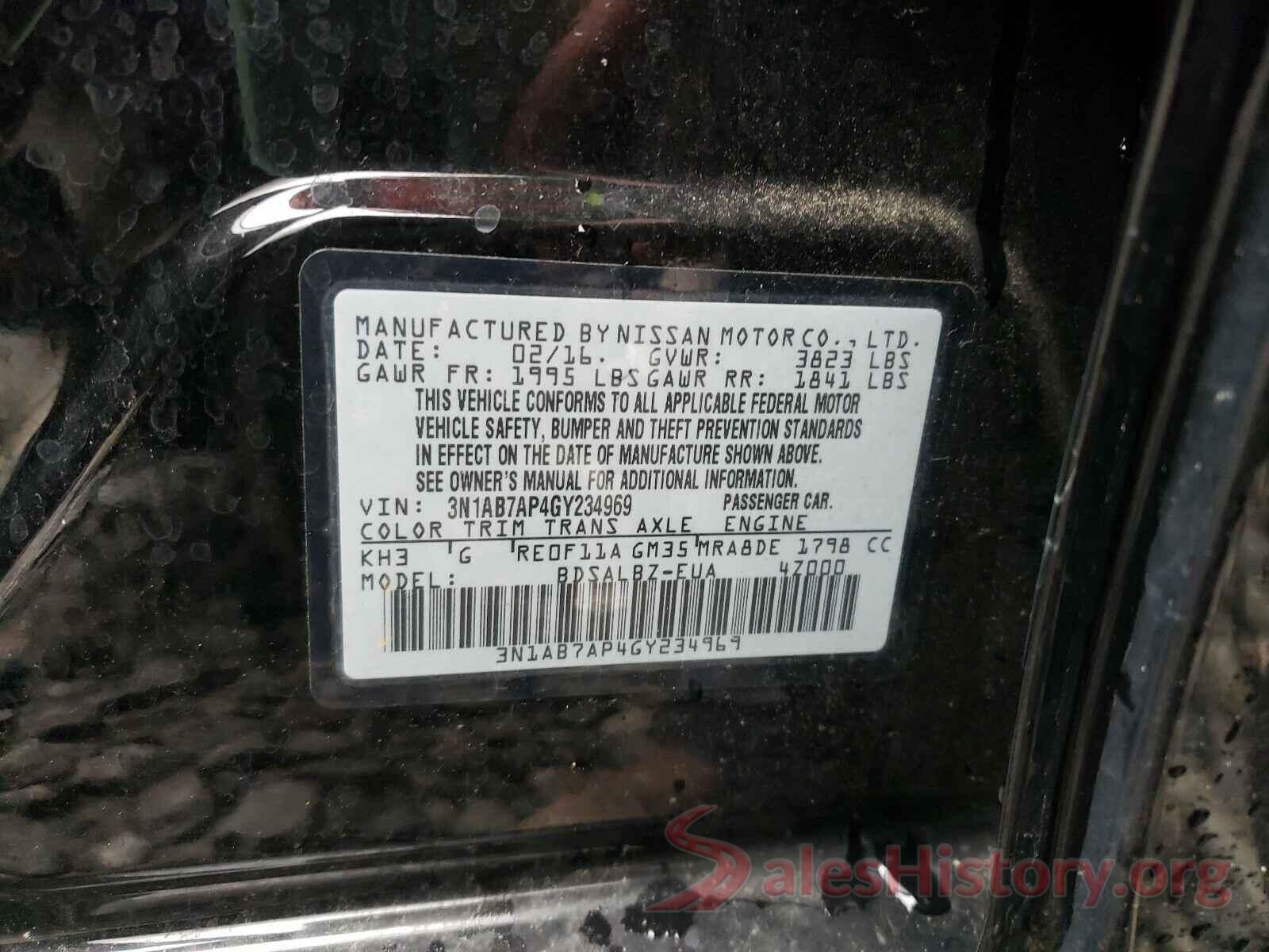 3N1AB7AP4GY234969 2016 NISSAN SENTRA