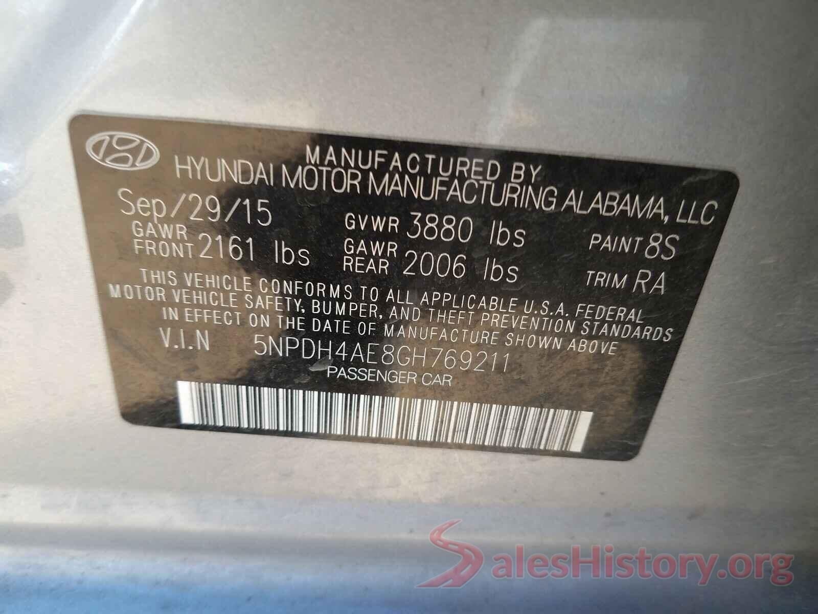 5NPDH4AE8GH769211 2016 HYUNDAI ELANTRA