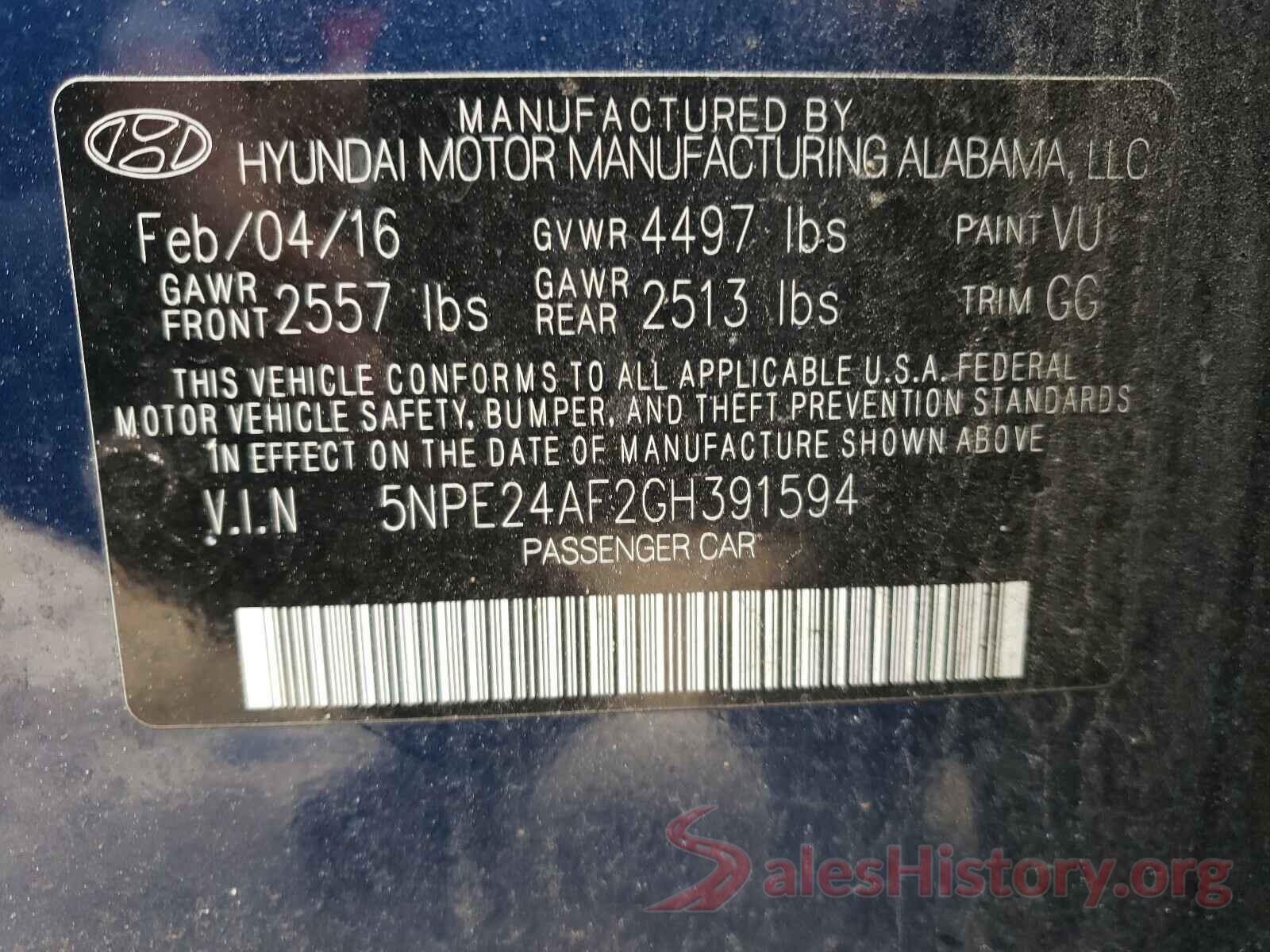 5NPE24AF2GH391594 2016 HYUNDAI SONATA